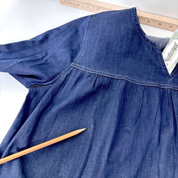 NWT National Vintage Blue Chambray Denim Midi Dress M Tiered MuuMuu Boho Western - Picture 7 of 12